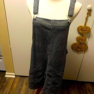SO suspender overalls houndstooth dress w/front pockets
